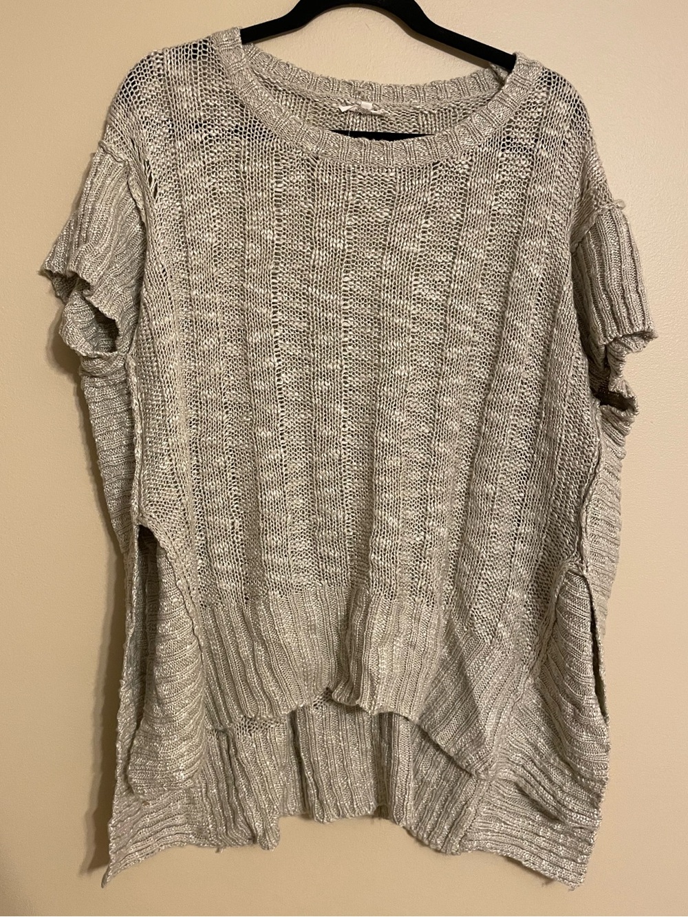 easel Cream Scoop Neck Knit Pullover sweater short sleeve boho Lagenlook size s